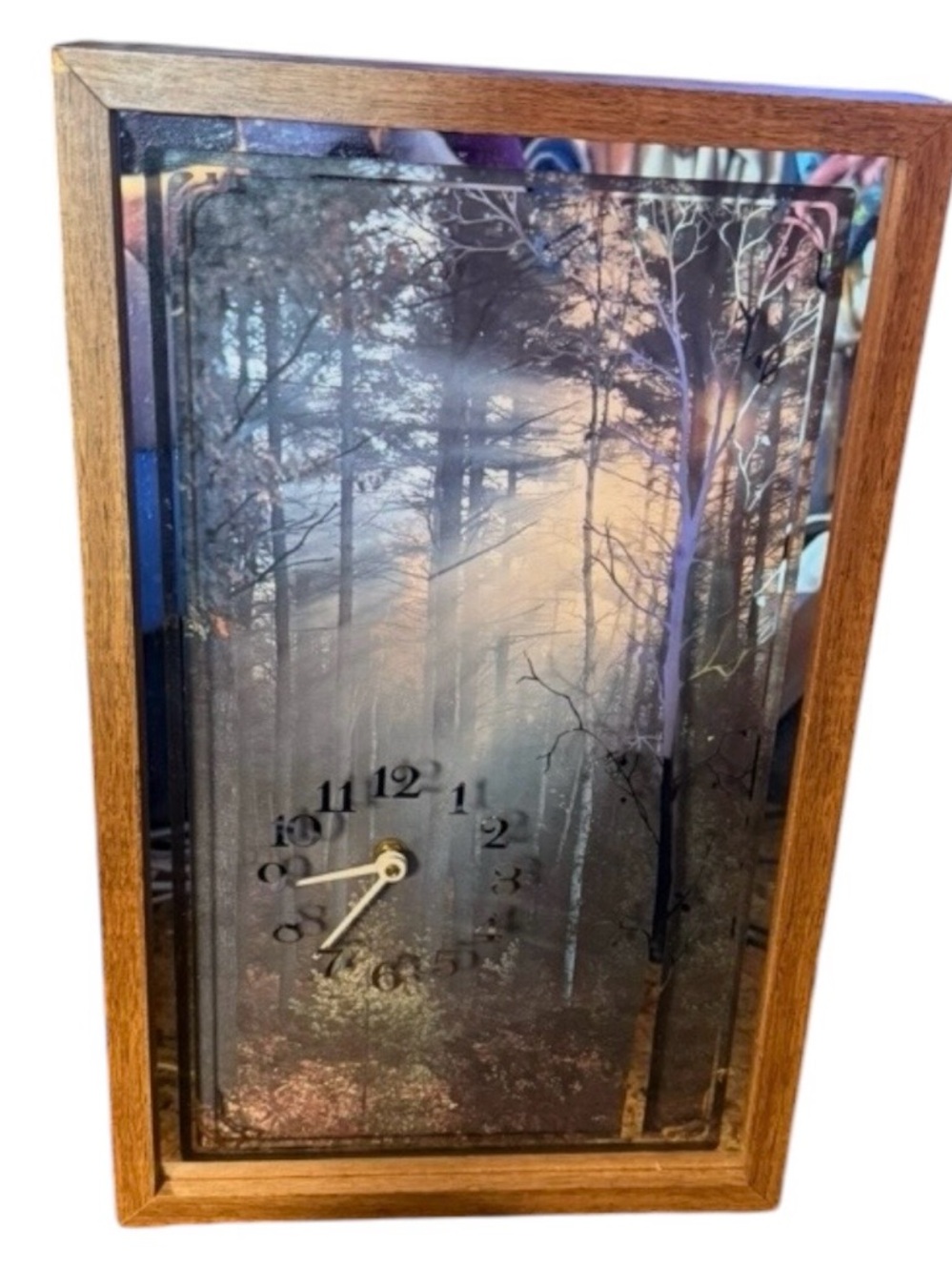 Vintage ~ 1970s ~ Shadowbox Wall Clock ~ Home Decor ~ Forest Scene & Sunbeams